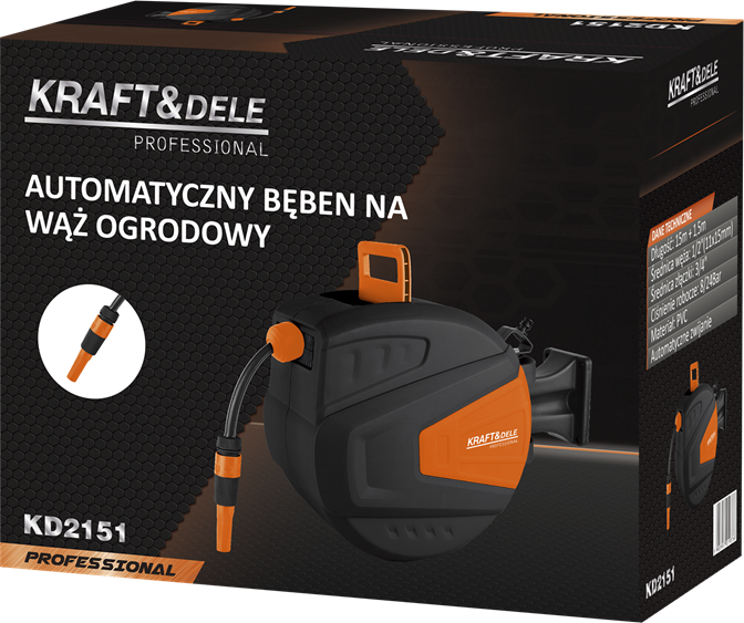 Шланг садовый на автоматической катушке 15 м + 1.5 м Kraft&Dele KD2151 для сада, огорода и полива участка KD2151 фото