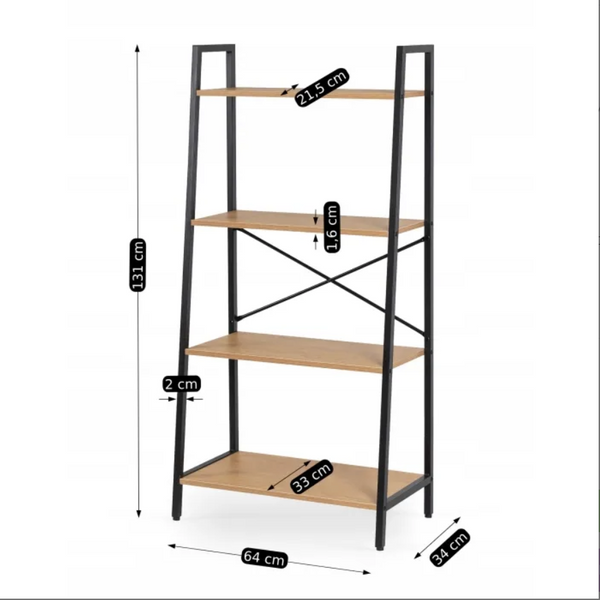 Стелаж у стилі лофт чорний/дуб MEBEL ELITE 131х64х34 см відкрита полиця для книг, офісу, дитячої кімнати та декору ME.GIA/D/CZ/REG фото