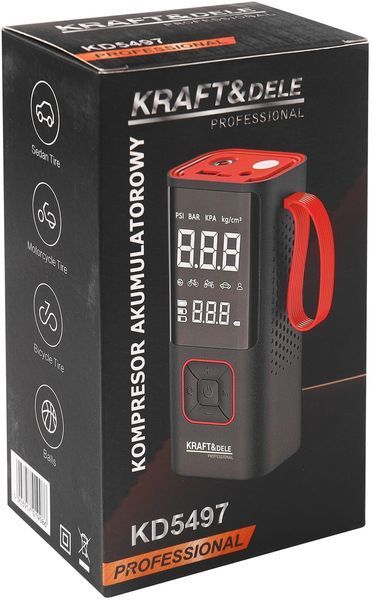 Аккумуляторный портативный компрессор 10 бар KRAFT&DELE KD5497 автомобильный с USB-C, фонариком и функцией повербанка  KD5497 фото