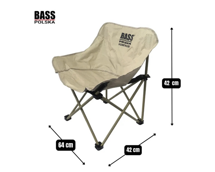 Складной кемпинговый стул   64&times;42&times;42 см Bass Polska BH 30035 с карманом для рыбалки, кемпинга и отдыха, до 120 кг, бежевый BH 30035   фото