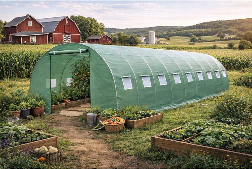 Садовая пленка для теплицы 36м2 3x12x2m зеленая с двумя входами   FT-3X12X2-Z армированная 140 г/м&sup2; с UV-фильтром FT-3X12X2-Z фото