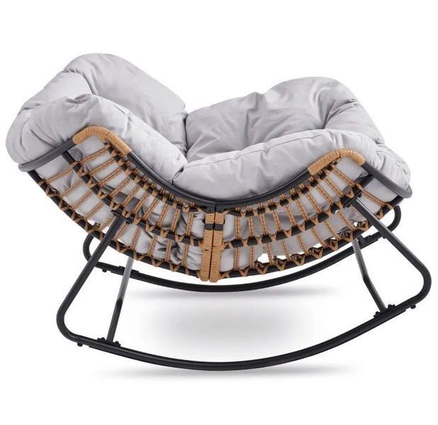 Садовое кресло-качалка серое Elit ELTON Mebel Elite ME.ELTON/P/T/FW с металлическим каркасом и подушкой, для сада, террасы, балкона и гостиной. ME.ELTON/P/T/FW фото