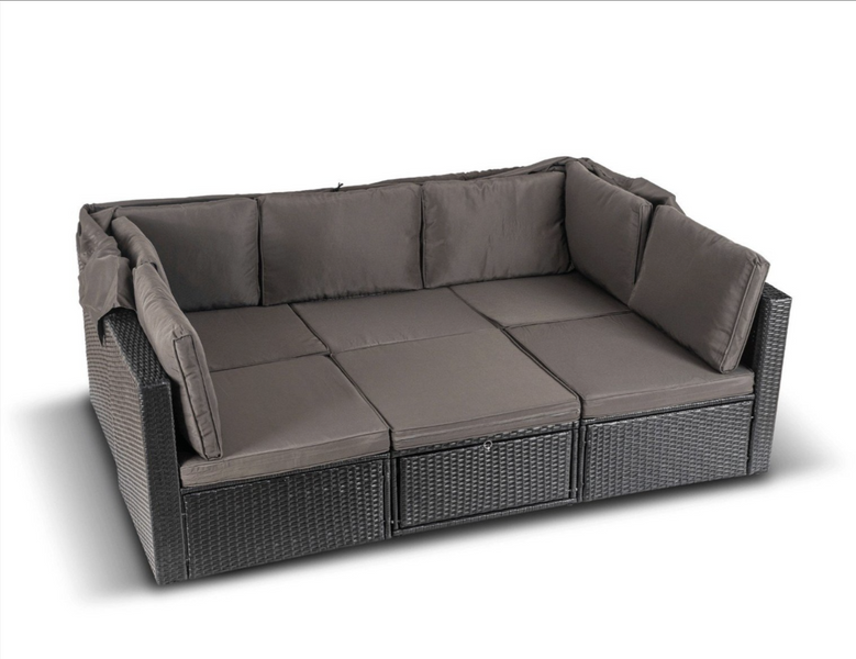 Комплект садових меблів MEBEL ELITE CALIENTE ME.CALIENTE/CZ/RT/OGR/ZES диван з навісом, 2 крісла, стіл, техноратанг, чорний/коричневий ME.CALIENTE/CZ/RT/OGR/ZES фото