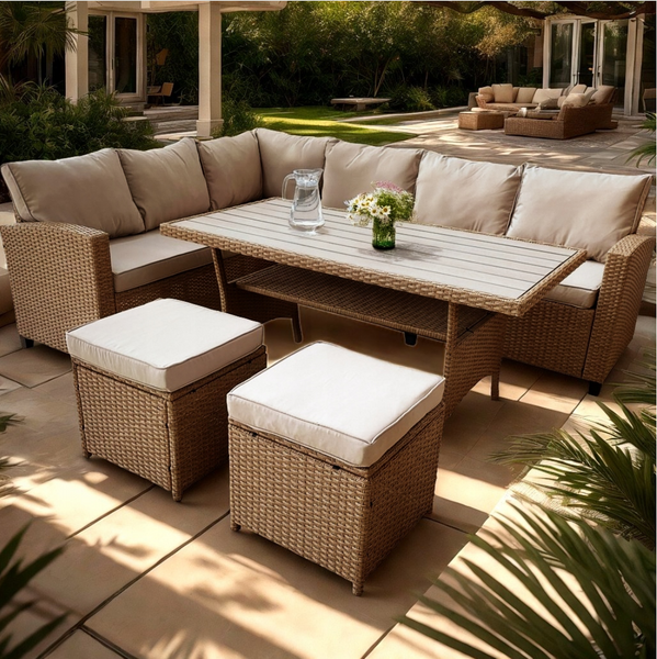 Комплект садових меблів Garden Line ABI3517 CESME в бежевому кольорі,кутовий диван, стіл та два пуфи  ABI3517 фото