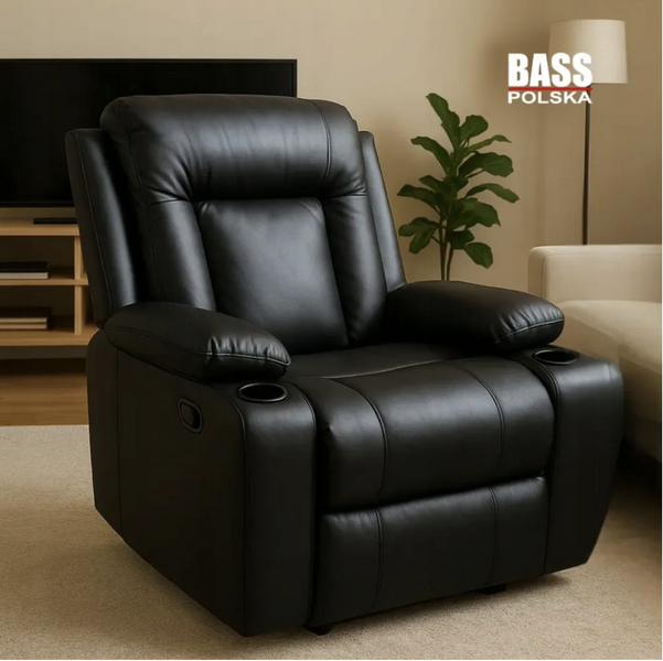 Массажное кожаное кресло, черное Bass Polska BH 30040 RELAX с массажем спины, поясницы и ног, с функцией качания BH 30040 фото