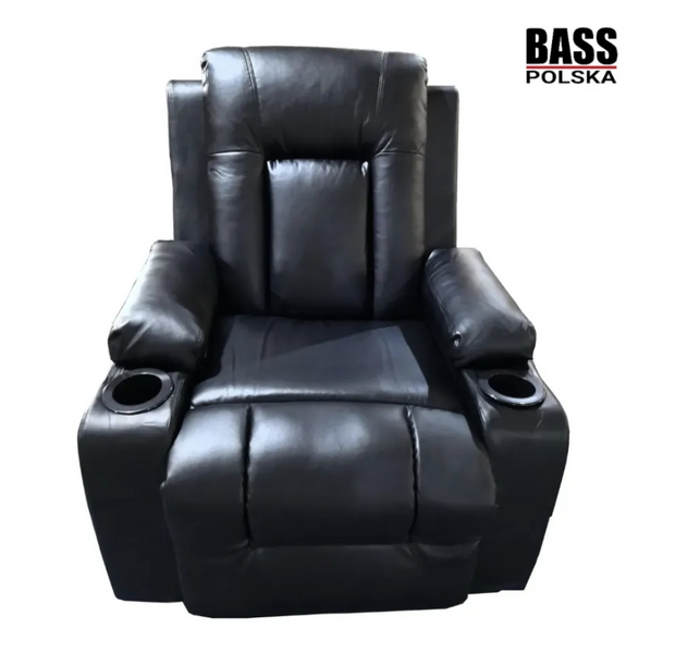 Массажное кожаное кресло, черное Bass Polska BH 30040 RELAX с массажем спины, поясницы и ног, с функцией качания BH 30040 фото