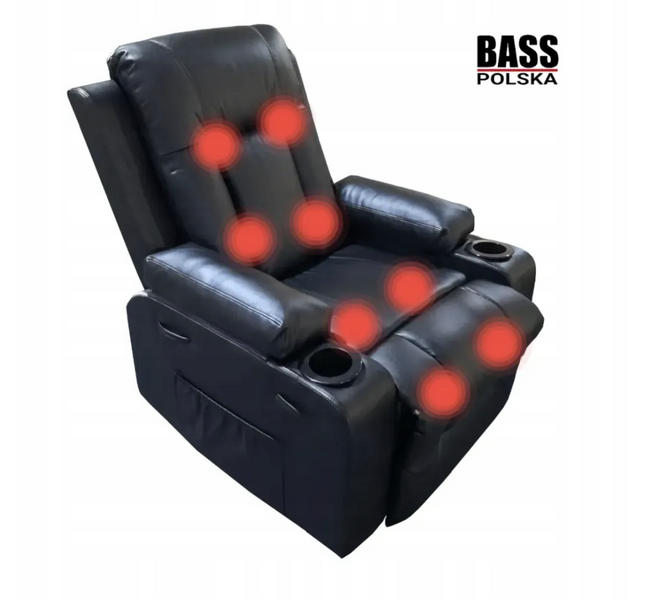 Массажное кожаное кресло, черное Bass Polska BH 30040 RELAX с массажем спины, поясницы и ног, с функцией качания BH 30040 фото