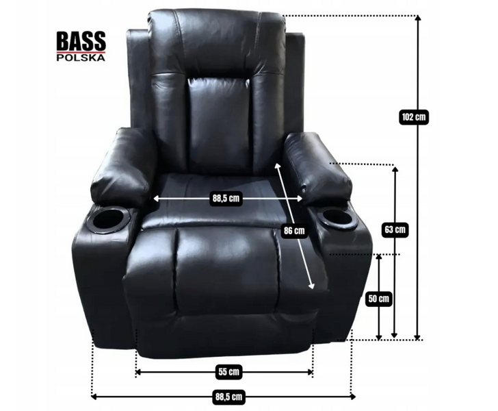 Массажное кожаное кресло, черное Bass Polska BH 30040 RELAX с массажем спины, поясницы и ног, с функцией качания BH 30040 фото