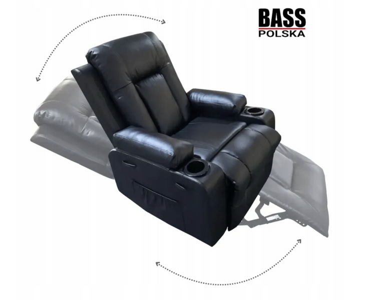 Массажное кожаное кресло, черное Bass Polska BH 30040 RELAX с массажем спины, поясницы и ног, с функцией качания BH 30040 фото