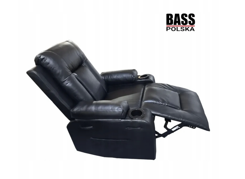 Массажное кожаное кресло, черное Bass Polska BH 30040 RELAX с массажем спины, поясницы и ног, с функцией качания BH 30040 фото
