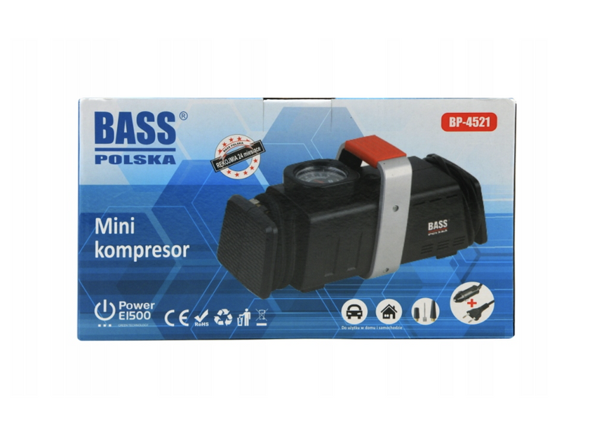 Универсальный мини-компрессор, насос для шин 12V/230V Bass Polska 4521 для авто и дома 4521 фото