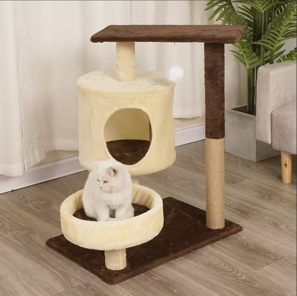Кігтеточка-комплекс для кота (Cat Tree)  Volso К2343 з поличками та будиночком, стійка конструкція К2343 фото