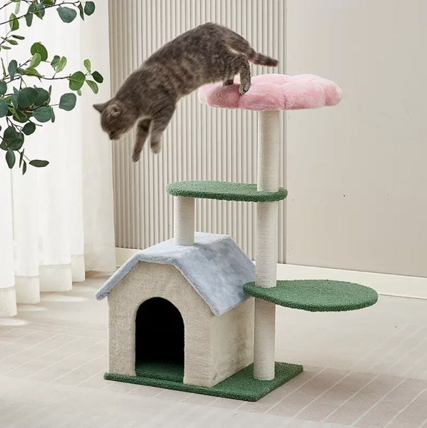 Кігтеточка-комплекс для кота Volso KT-036 (Cat Tree) з поличками та будиночком, стійка конструкція  KT-036 фото