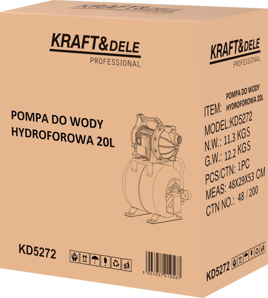 Насос для воды (гидрофор) Kraft&Dele 20 л 1200 Вт 3400 л/ч KD5272 для колодца и системы водоснабжения  KD5272 фото