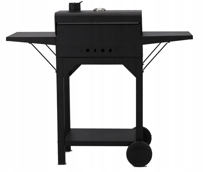Угольный гриль-барбекю GardenLine BBQ6049 с термометром, чугунной решеткой и складными полками, для сада и дома. BBQ6049 фото