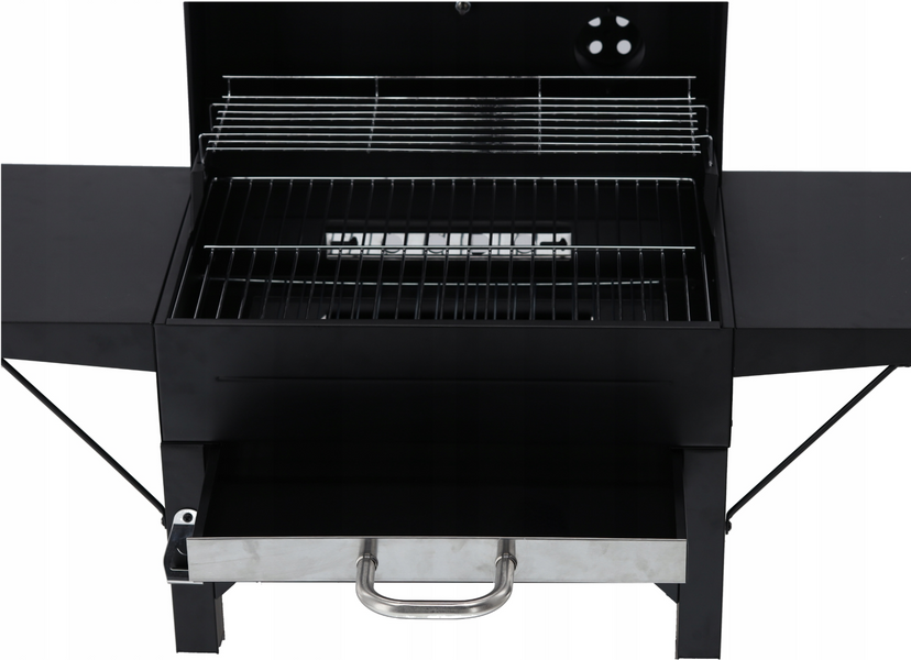 Угольный гриль-барбекю GardenLine BBQ6049 с термометром, чугунной решеткой и складными полками, для сада и дома. BBQ6049 фото