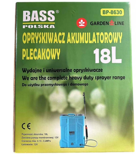 Аккумуляторный опрыскиватель 18 л Bass Polska 8630  ранцевой 12V, с насадкой для распыления гербицидов 8630 фото