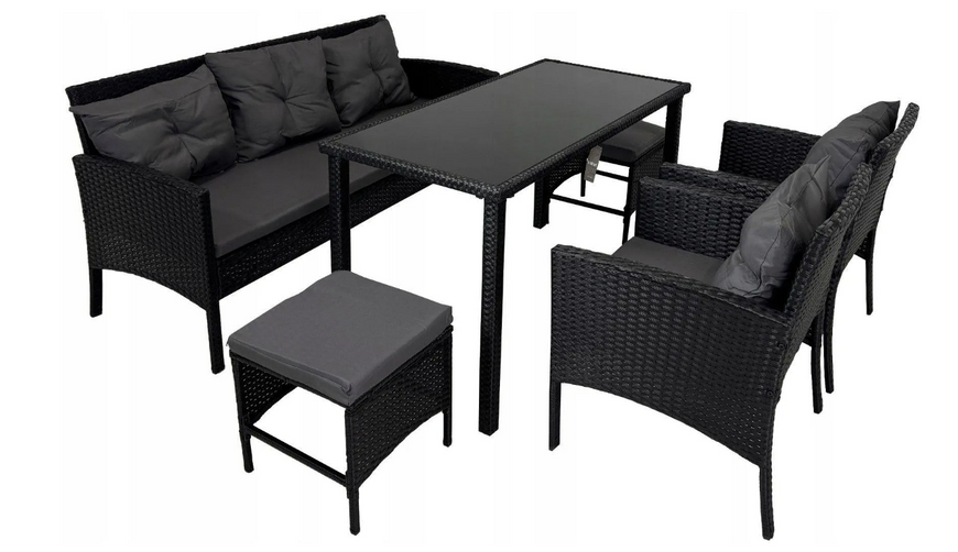 Комплект садовой мебели из техноратанга Capri Pro Kontrasto 414145 черный с серыми подушками для террасы и лаунж-зоны 414145 фото