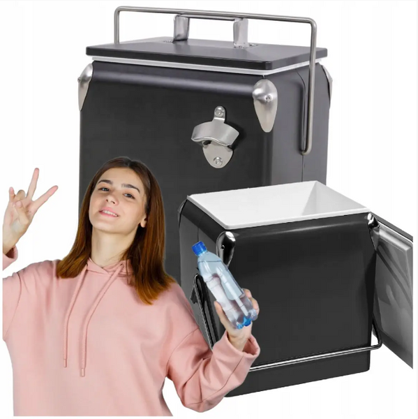 Портативный туристический стальной холодильник в ретро стиле 13 л. ESTI&ESTA CM-3200-B-MP черный  CM-3200-B-MP фото