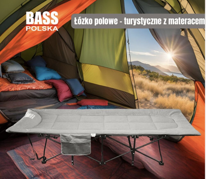 Розкладне туристичне ліжко з матрацом Bass Polska 198&times;68&times;40 см вантажопідйомність 180 кг  складне ліжко для кемпінгу BH 31007 фото