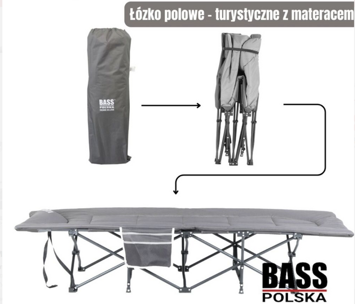 Розкладне туристичне ліжко з матрацом Bass Polska 198&times;68&times;40 см вантажопідйомність 180 кг  складне ліжко для кемпінгу BH 31007 фото