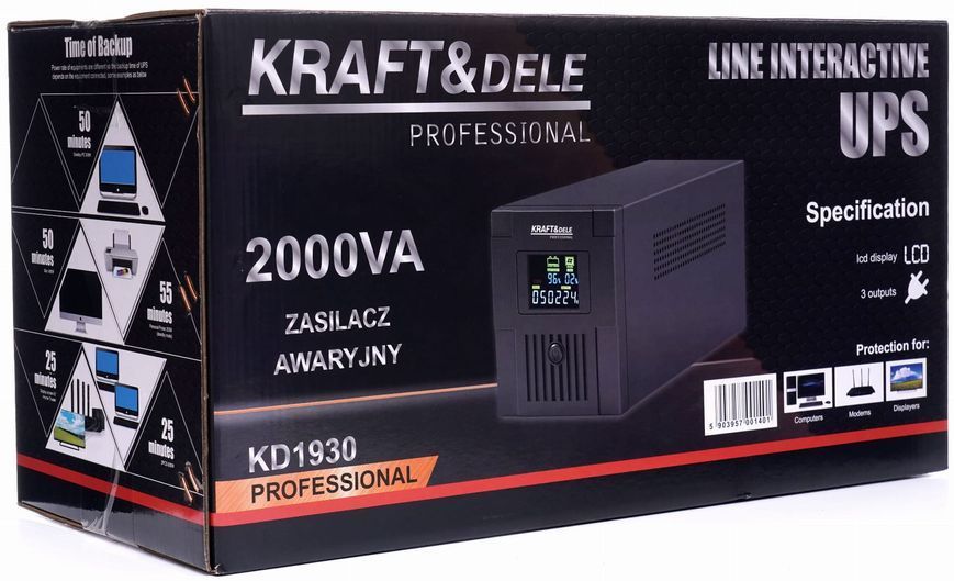 Джерело безперебійного живлення 2000ВА 1200Вт Kraft&Dele KD1930 з автоматичною стабілізацією напруги KD1930 фото
