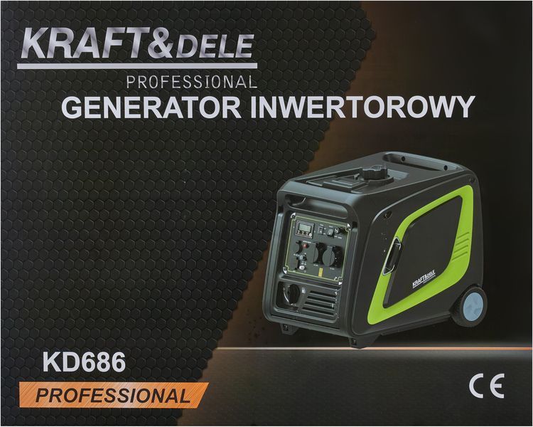 Инверторный бензиновый генератор 4,9 кВт Kraft&Dele KD686 однофазный с LCD-дисплеем и колесами. KD686 фото