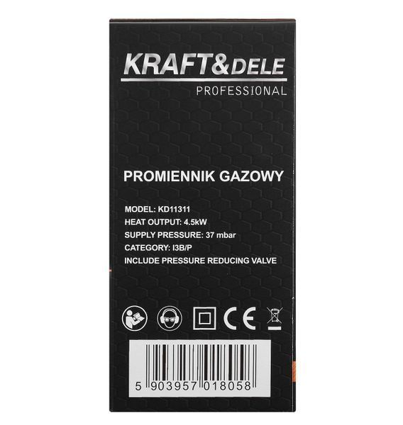 Газовый инфракрасный обогреватель 4,5 кВт Kraft&Dele KD11311 с редуктором, шлангом и креплением на баллон. KD11311 фото