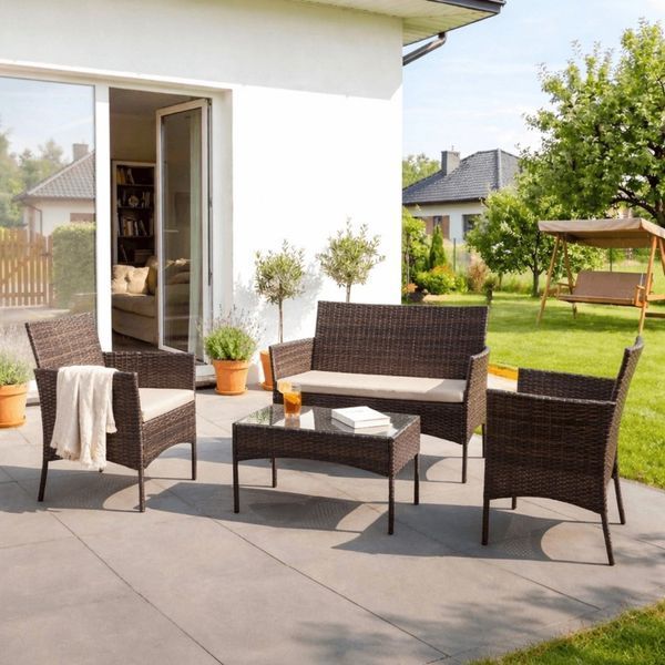 Комплект мебели из искусственного ротанга MEBEL ELITE MISSISIPI ME.MISSISIPI/BR/RT/OGR/ZES коричневый с подушками ME.MISSISIPI/BR/RT/OGR/ZES фото
