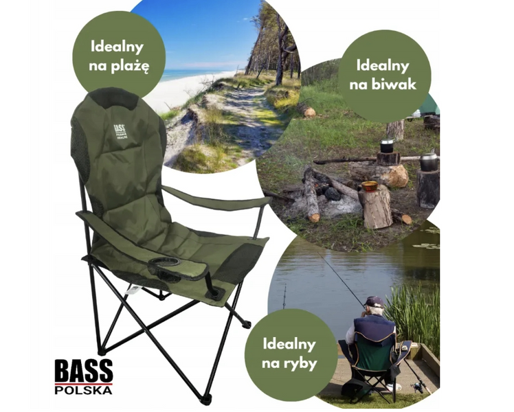Рыболовный складной стул Bass Polska BH 30032 до 150 кг, для рыбалки и отдыха, с чехлом для переноски  BH 30032  фото