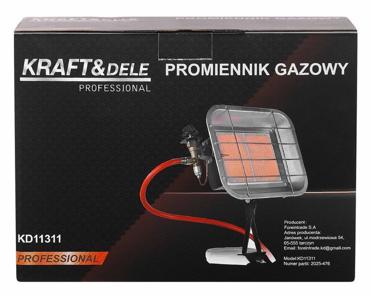 Газовый инфракрасный обогреватель 4,5 кВт Kraft&Dele KD11311 с редуктором, шлангом и креплением на баллон. KD11311 фото