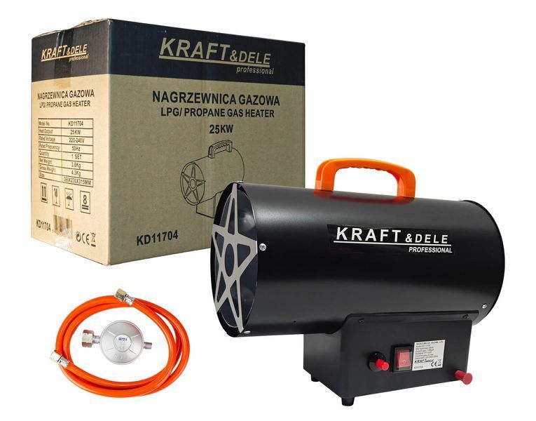Газовая тепловая пушка 25 кВт Kraft&Dele KD11704 с редуктором и шлангом для состава и мастерской KD11704 фото