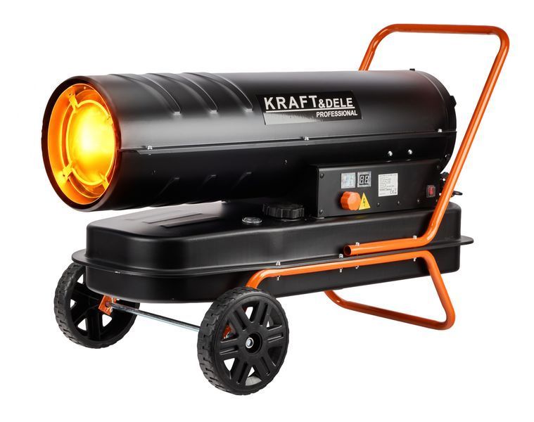 Дизельная тепловая пушка 35 кВт на колеса Kraft&Dele KD11711 с термостатом и защитой от перегрева для складов, мастерских и строительства.  KD11711 фото