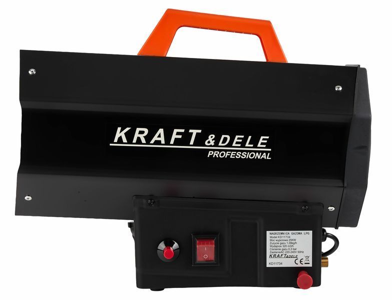 Газовая тепловая пушка 25 кВт Kraft&Dele KD11734 с газовым шлангом и редуктором для состава, мастерской и строительных работ KD11734 фото