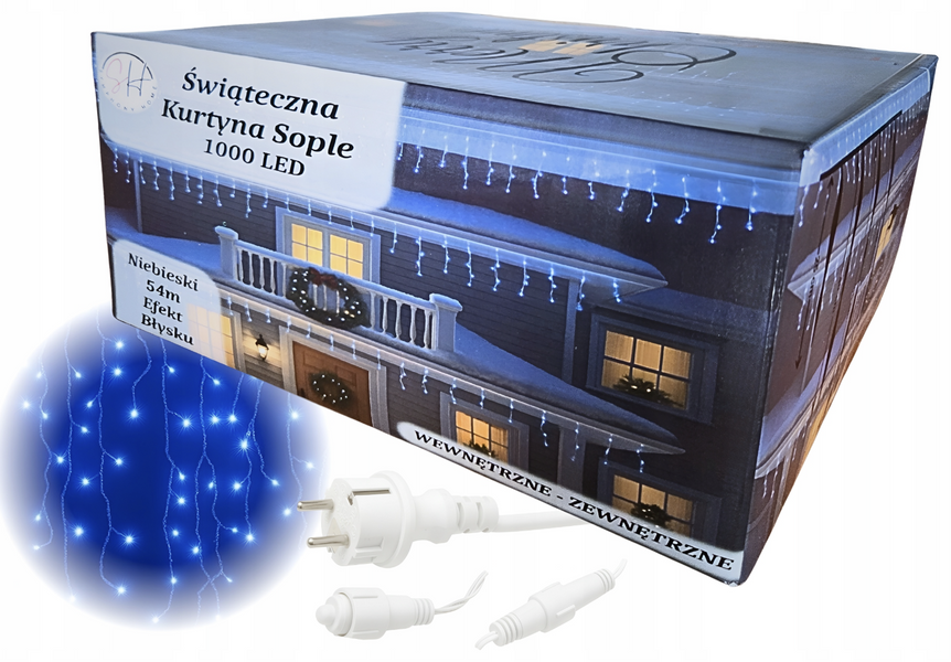 Вулична світлодіодна гірлянда-завіса 1000 LED Ekspand LKS-1000-CB синій 54 м для вулиці дому та саду LKS-1000-CB фото