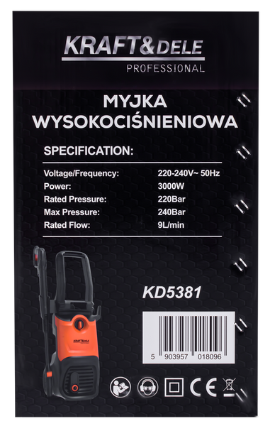 Мийка високого тиску 240 бар 3000 Вт Kraft&Dele KD5381 для авто, тераси та фасаду KD5381 фото