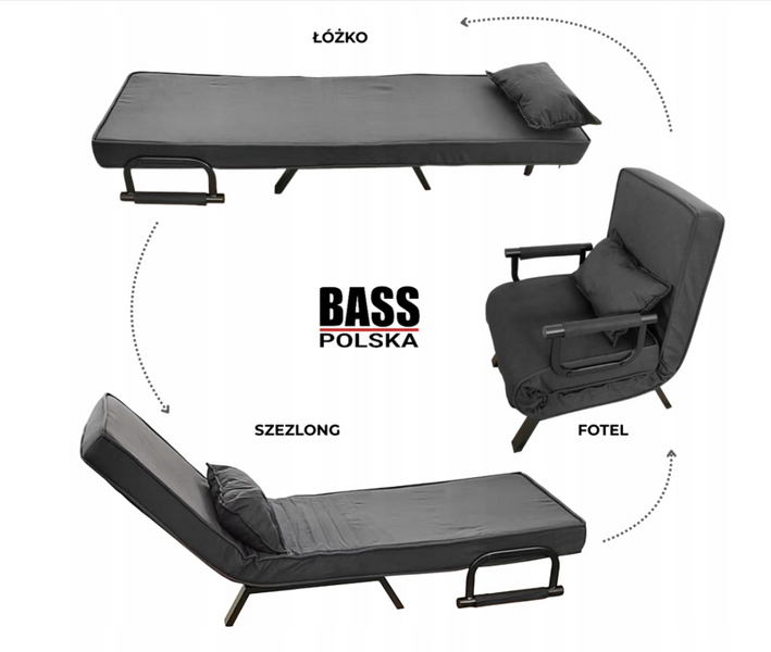 Раскладное кресло-трансформер 3-в-1 Bass Polska BH 30041 черное кресло,кровать,шезлонг BH 30041 фото
