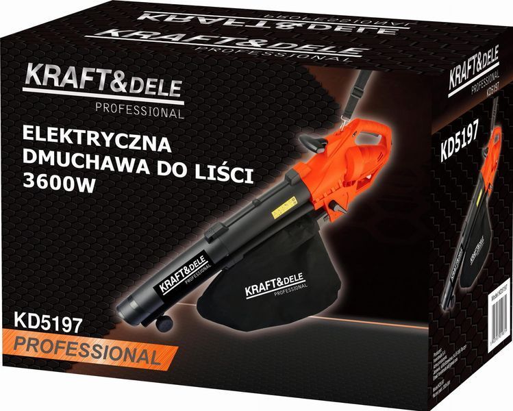 Садовий пилосос-повітродувка ,електрична 3600 Вт Kraft&Dele KD5197 із функціями всмоктування та подрібнення KD5197 фото