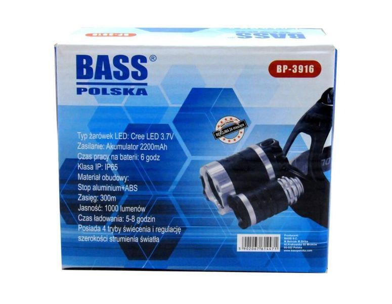 Налобный светодиодный фонарь на 3 LED лампи Bass Polska 3916 3916 фото