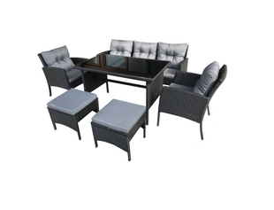 Комплект садовой мебели из ротанга Garden Line ABI7541 &mdash; диван, 2 кресла, 2 пуфа, стол + подушки, черный ABI7541 фото