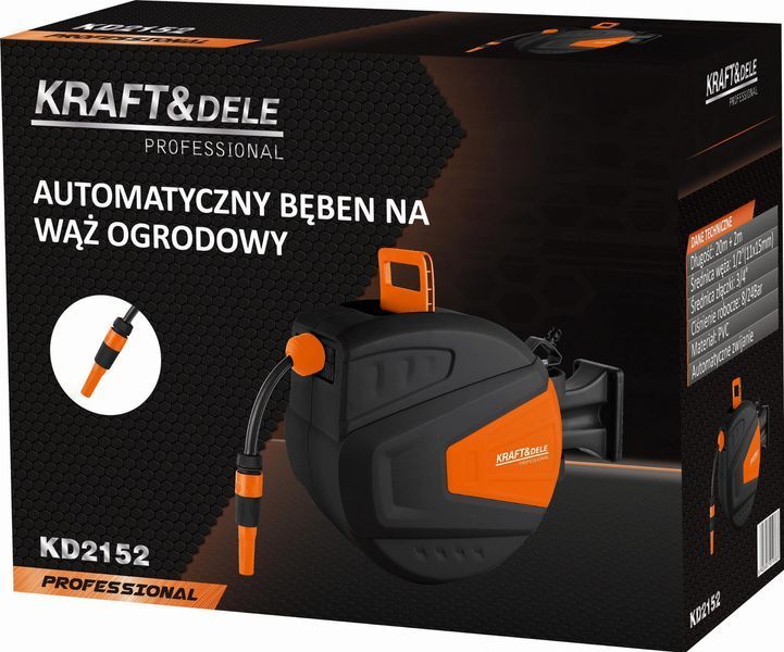 Шланг садовий  на автоматичній котушці 20 м + 2 м Kraft&Dele KD2152  для саду, городу та поливу ділянки KD2152 фото