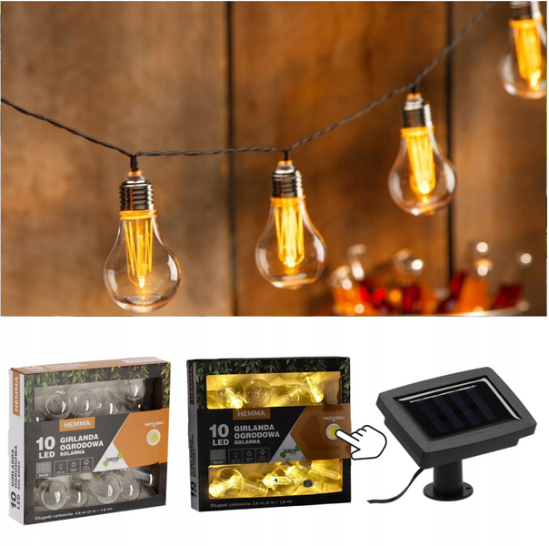 Солнечная гирлянда для сада и балкона GardenLine 10 LED лампочек теплый белый 3,8 м SOL3606 SOL3606 фото
