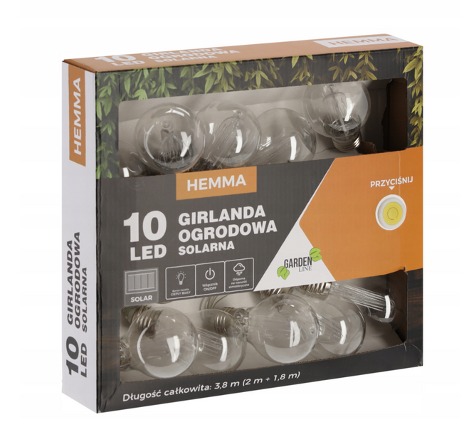 Солнечная гирлянда для сада и балкона GardenLine 10 LED лампочек теплый белый 3,8 м SOL3606 SOL3606 фото