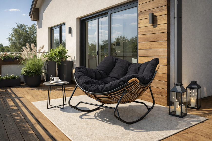 Садове крісло-гойдалка чорне  Elit ELTON Mebel Elite ME.ELTON/CZ/T/FW  з металевим каркасом і подушкою,для саду, тераси, балкона та вітальні ME.ELTON/CZ/T/FW фото