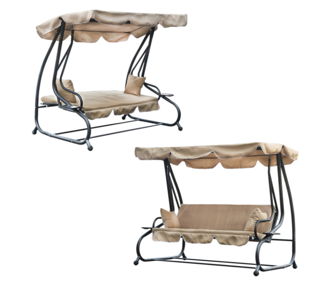 Садовые качели 3-местныеGarden Line KRE0759 с функцией лежака 210x120x170 см, с мягкими подушками, регулируемой крышей и подставками для напитков, бежевая KRE0759 фото