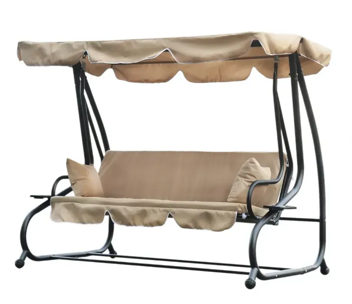 Садовые качели 3-местныеGarden Line KRE0759 с функцией лежака 210x120x170 см, с мягкими подушками, регулируемой крышей и подставками для напитков, бежевая KRE0759 фото