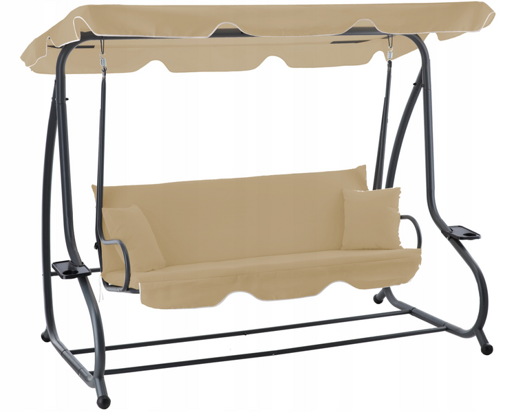 Садовые качели 3-местныеGarden Line KRE0759 с функцией лежака 210x120x170 см, с мягкими подушками, регулируемой крышей и подставками для напитков, бежевая KRE0759 фото