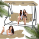 Садовые качели 3-местныеGarden Line KRE0759 с функцией лежака 210x120x170 см, с мягкими подушками, регулируемой крышей и подставками для напитков, бежевая KRE0759 фото 1
